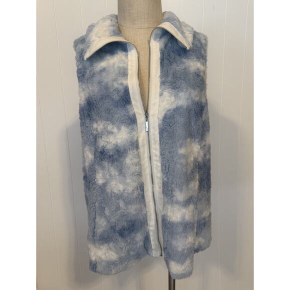 Chicos Vest Womens 2 Faux Fur Zip Front Cloud Pattern Sleeveless Indigo Blue - Picture 1 of 11